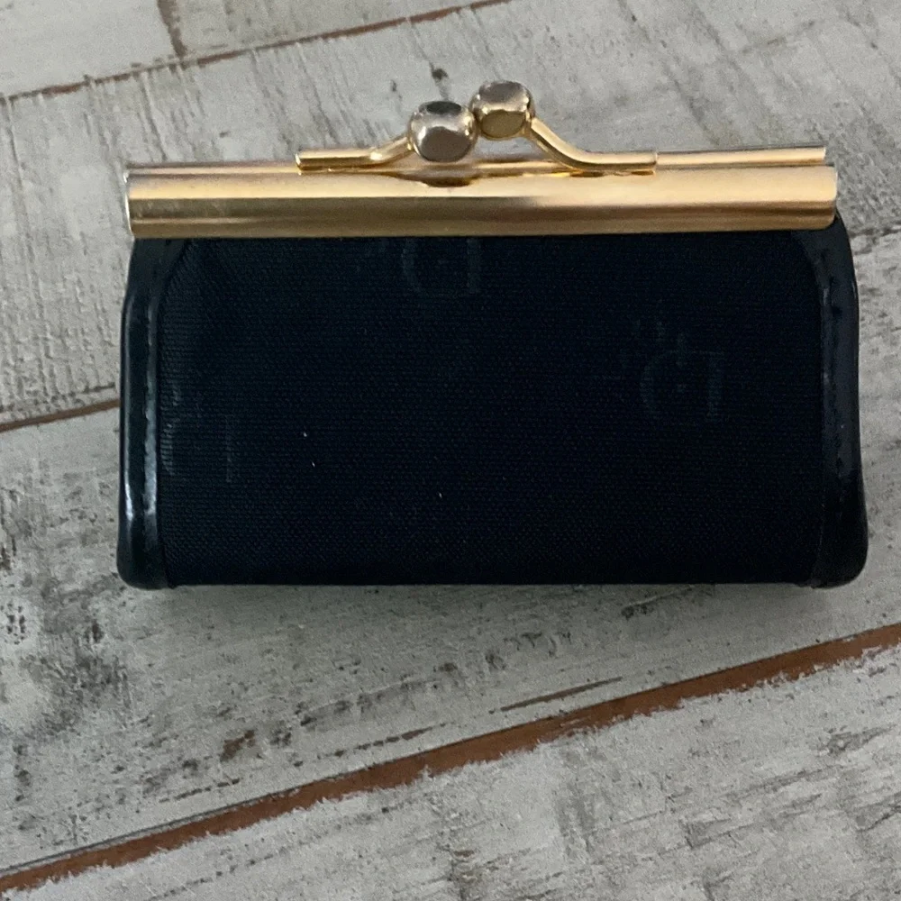 Vintage Dior Navy Canvas Key Pouch with Gold-Tone Frame - Picture 2 of 9